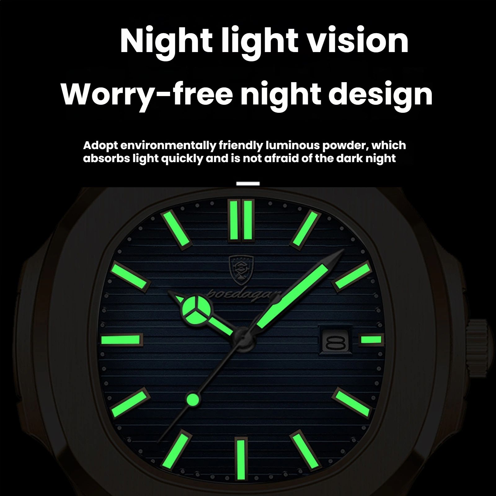 POEDAGAR Official Certified Product 2025 New waterproof  Golden-Rose men's night vision watch calendar quartz watch