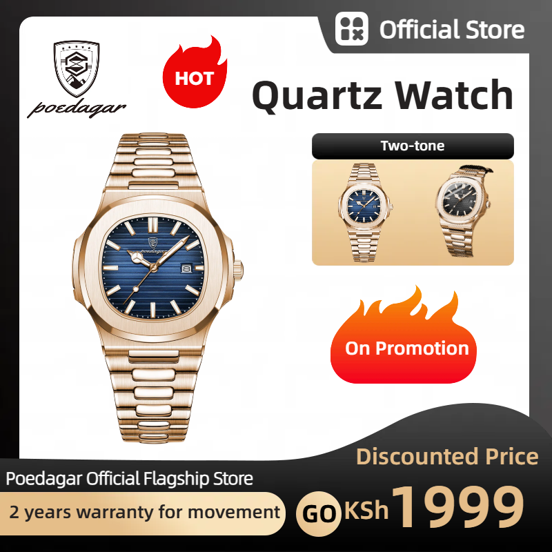POEDAGAR Official Certified Product 2025 New waterproof  Golden-Rose men's night vision watch calendar quartz watch
