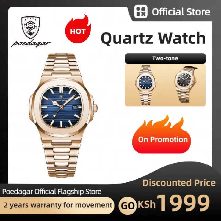 POEDAGAR Official Certified Product 2025 New waterproof  Golden-Rose men's night vision watch calendar quartz watch