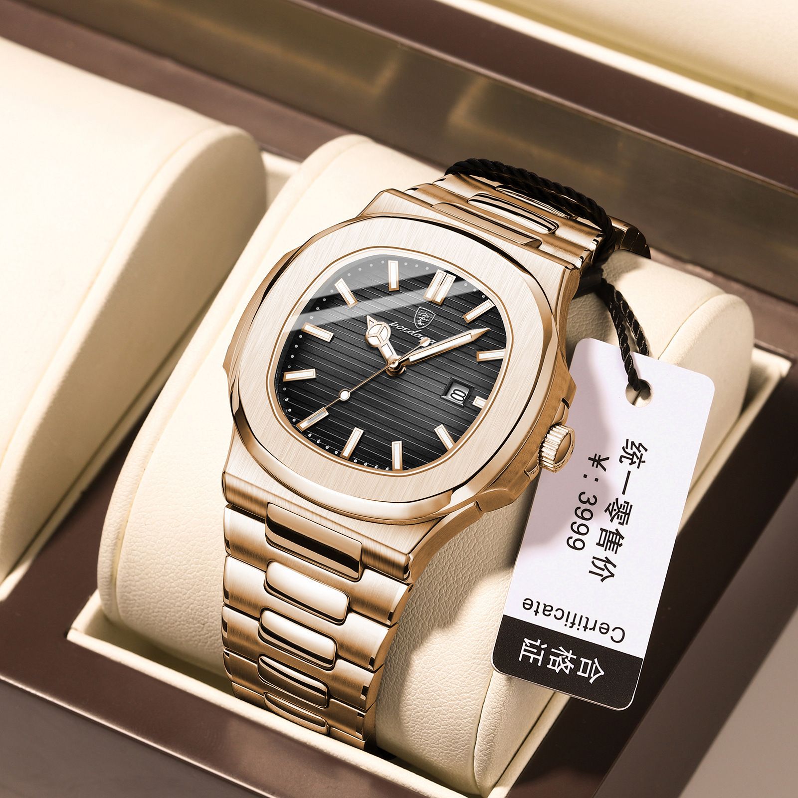 POEDAGAR Official Certified Product 2025 New waterproof  Golden-Rose men's night vision watch calendar quartz watch