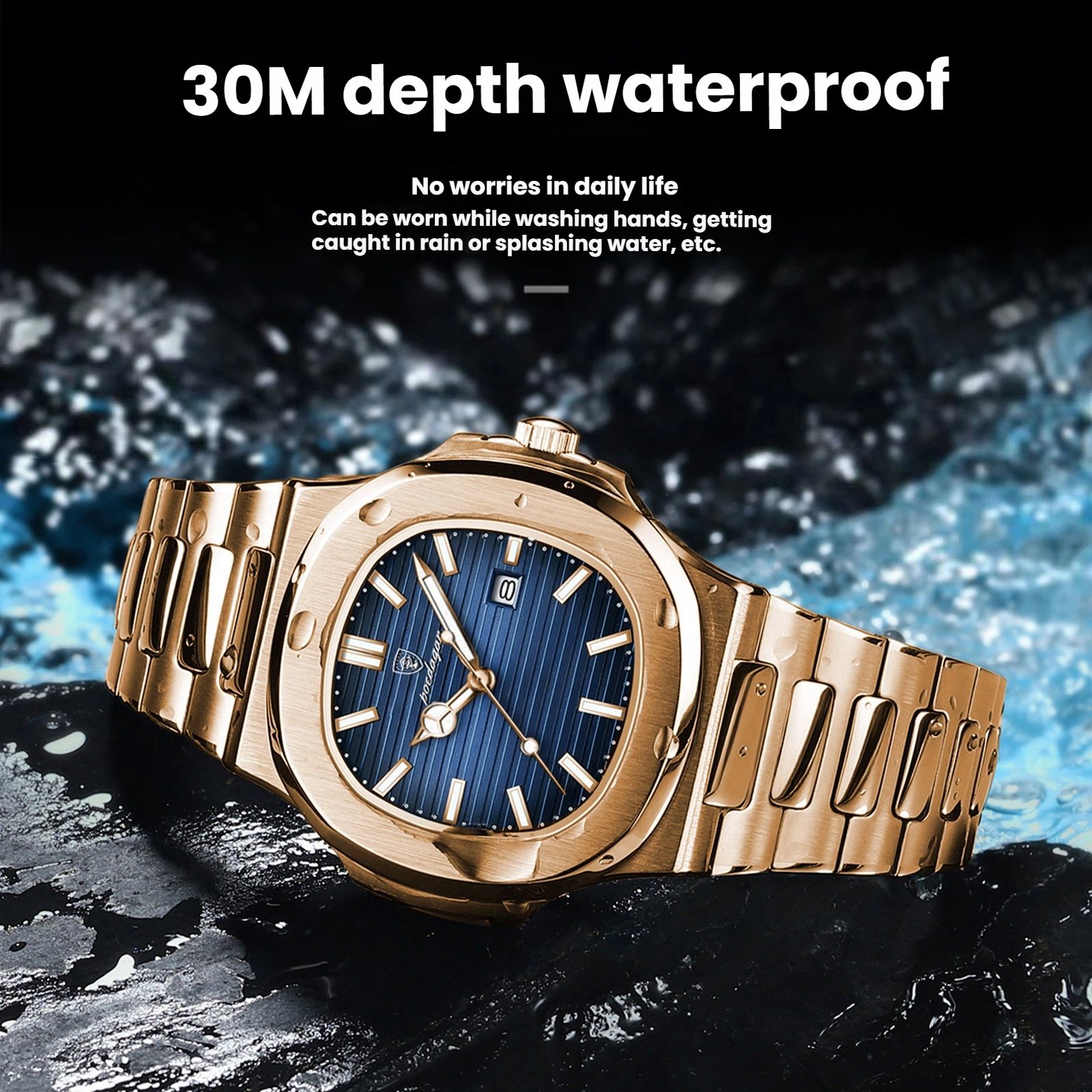 POEDAGAR Official Certified Product 2025 New waterproof  Golden-Rose men's night vision watch calendar quartz watch