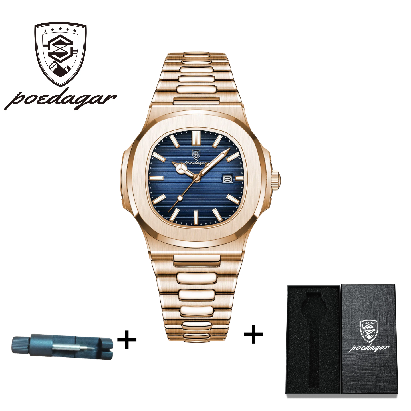 POEDAGAR Official Certified Product 2025 New waterproof  Golden-Rose men's night vision watch calendar quartz watch