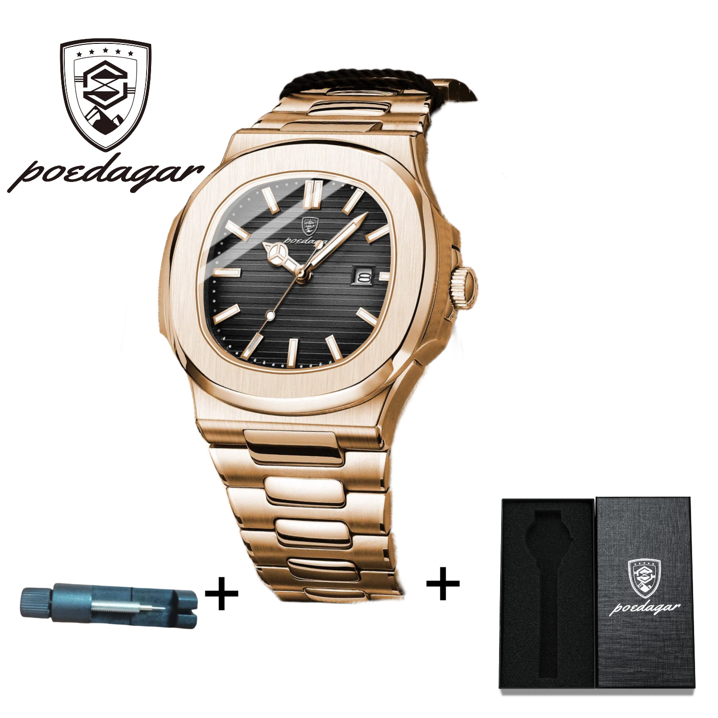 POEDAGAR Official Certified Product 2025 New waterproof  Golden-Rose men's night vision watch calendar quartz watch