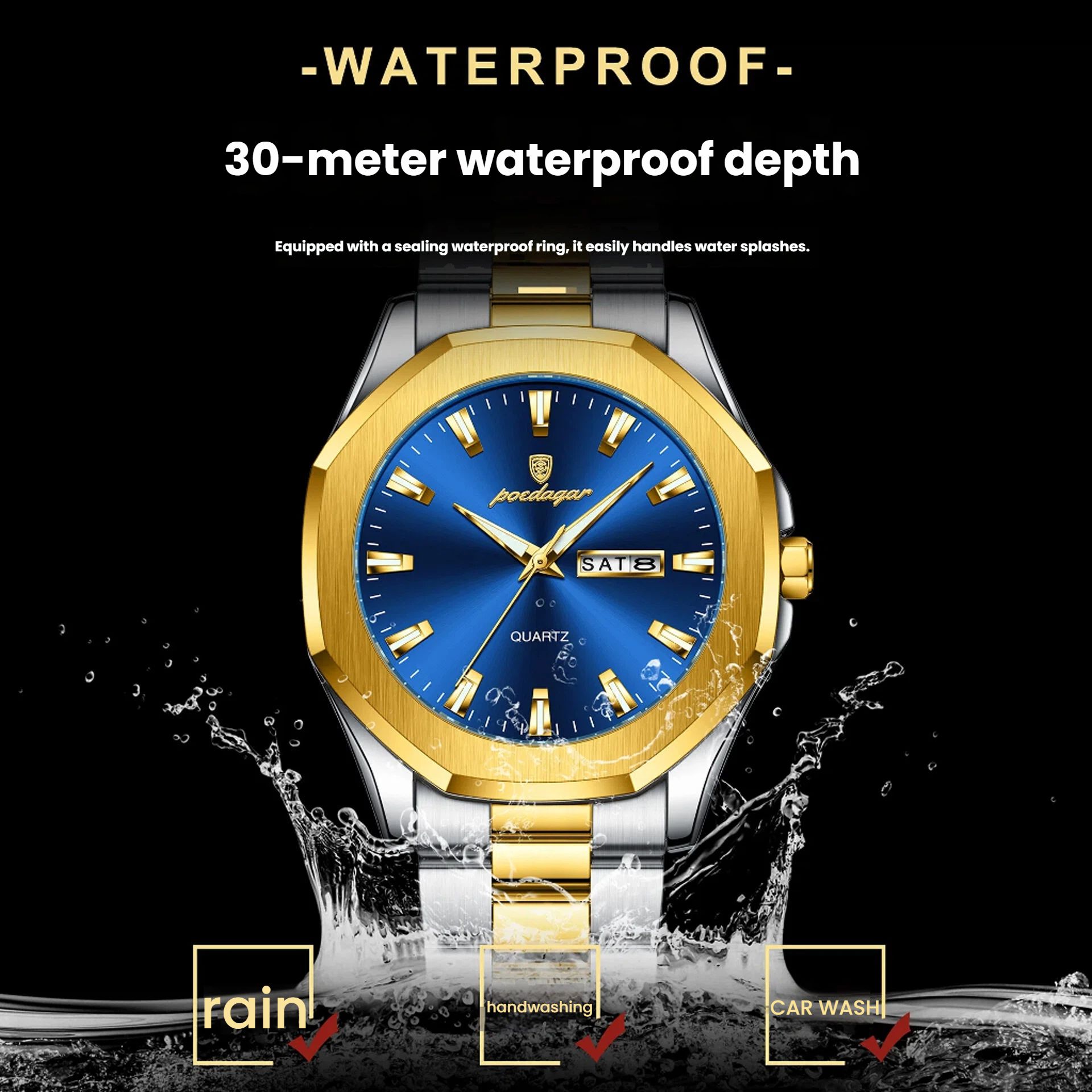 POEDAGAR Official Certified Product 2025 New Men's ultra-thin waterproof luminous calendar luxury fashion quartz wristwatch