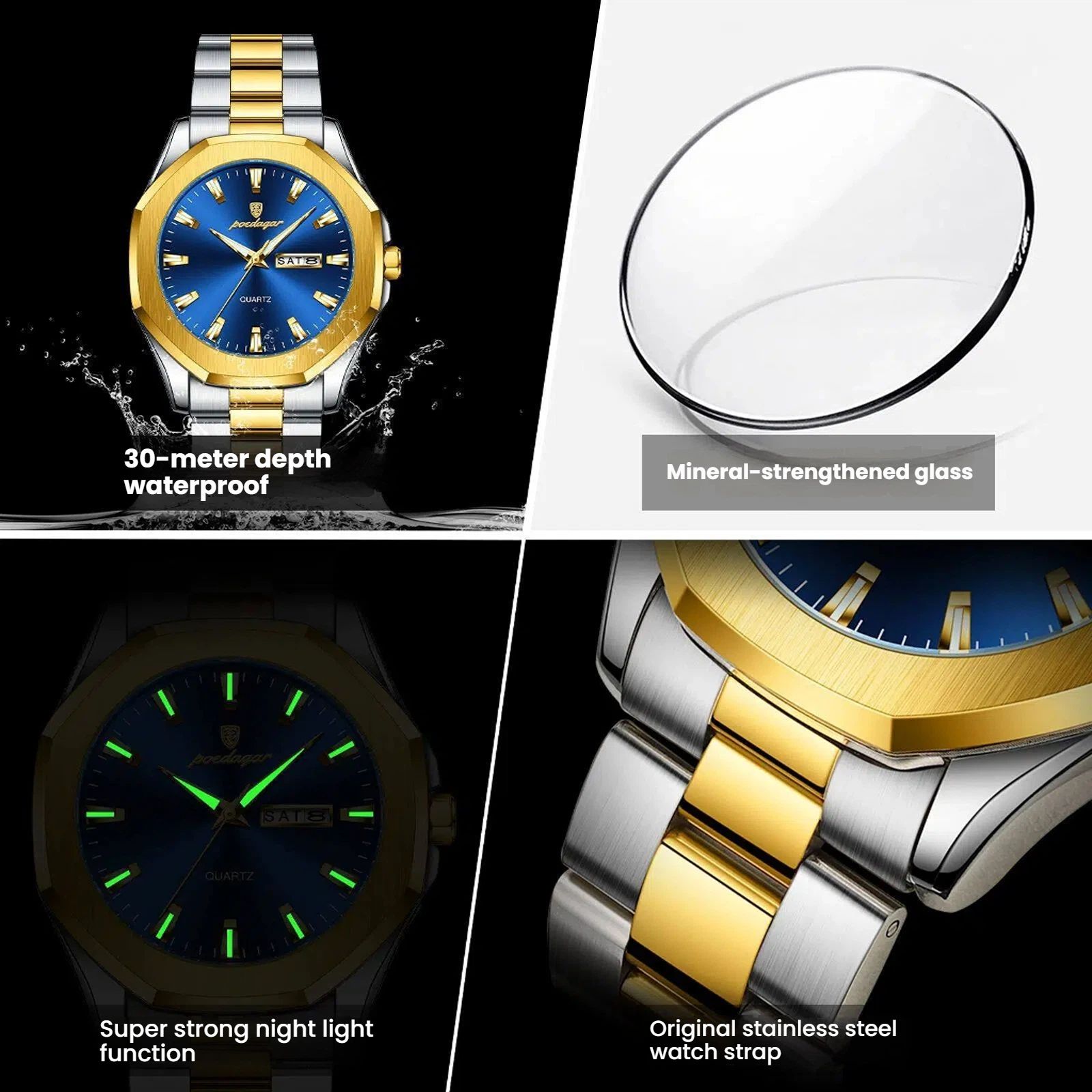 POEDAGAR Official Certified Product 2025 New Men's ultra-thin waterproof luminous calendar luxury fashion quartz wristwatch
