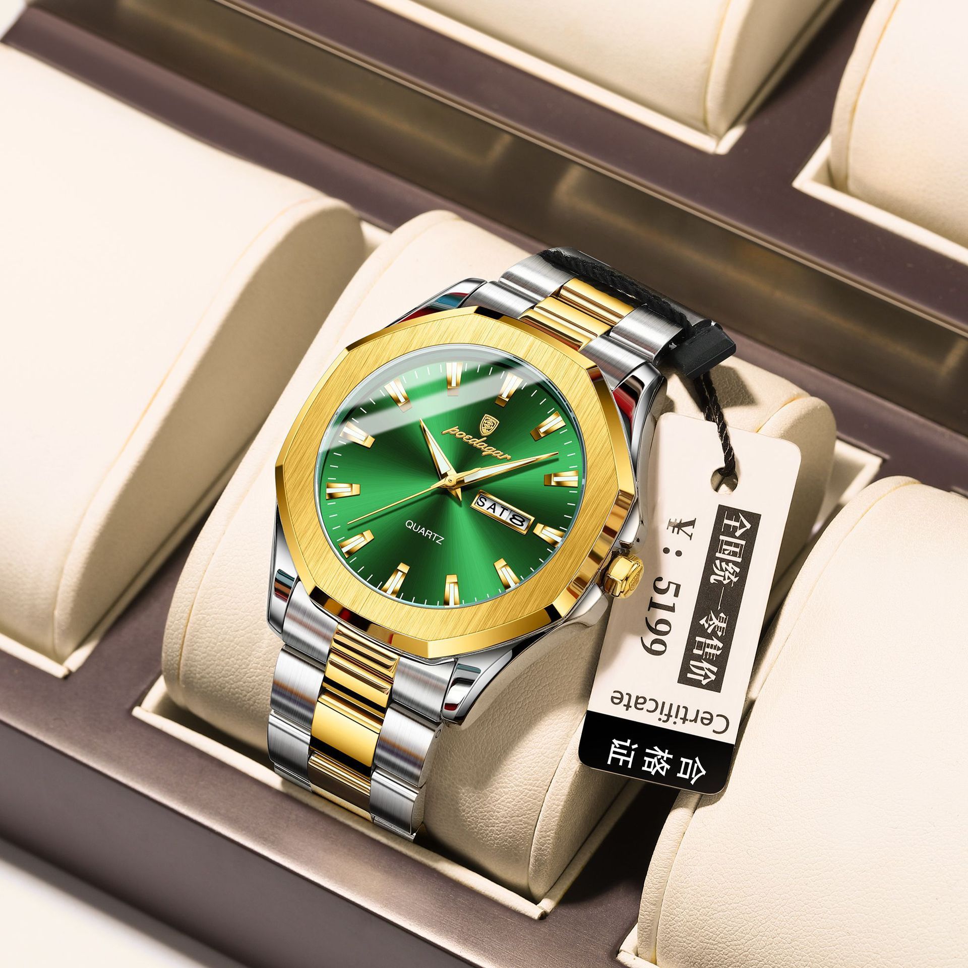 POEDAGAR Official Certified Product 2025 New Men's ultra-thin waterproof luminous calendar luxury fashion quartz wristwatch