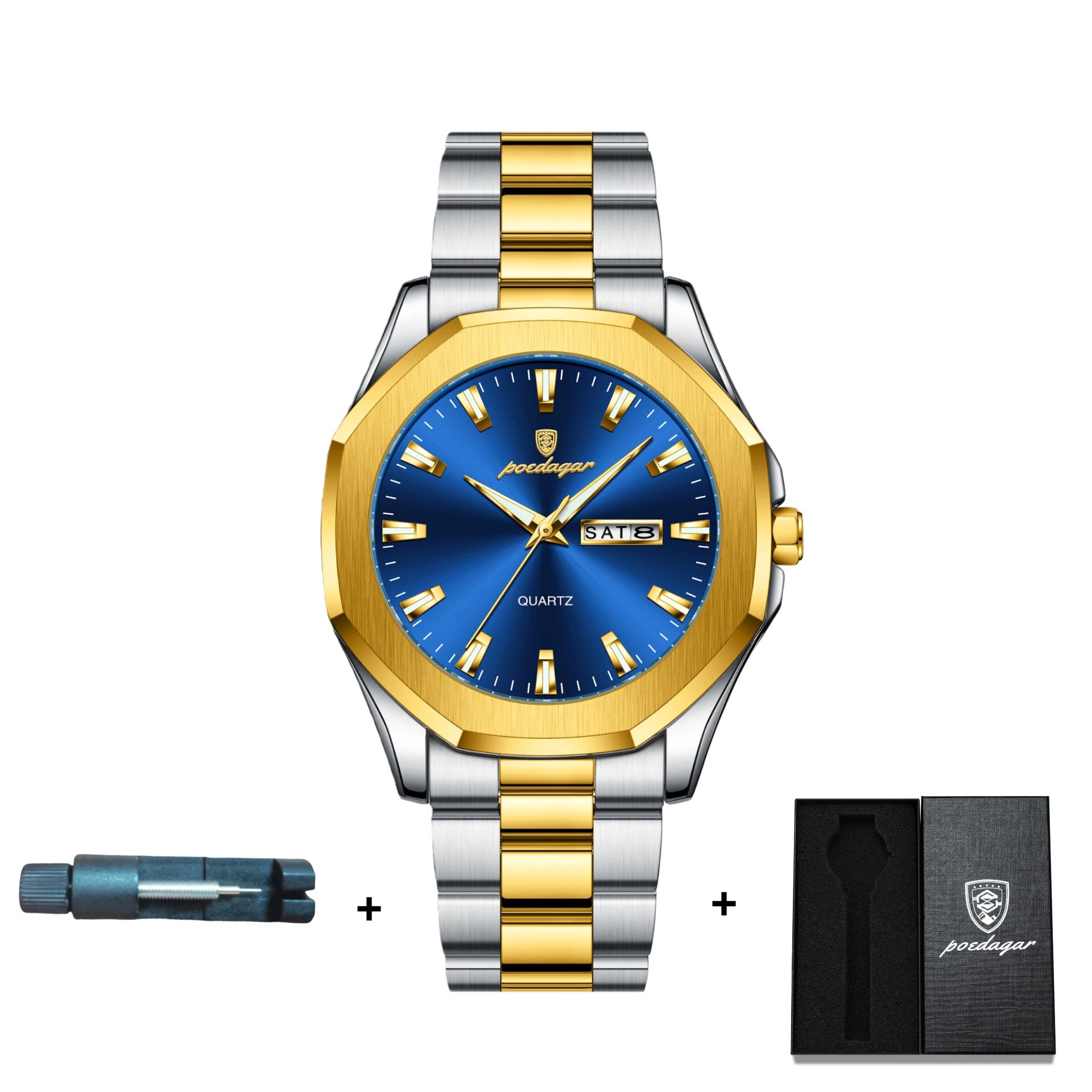 POEDAGAR Official Certified Product 2025 New Men's ultra-thin waterproof luminous calendar luxury fashion quartz wristwatch