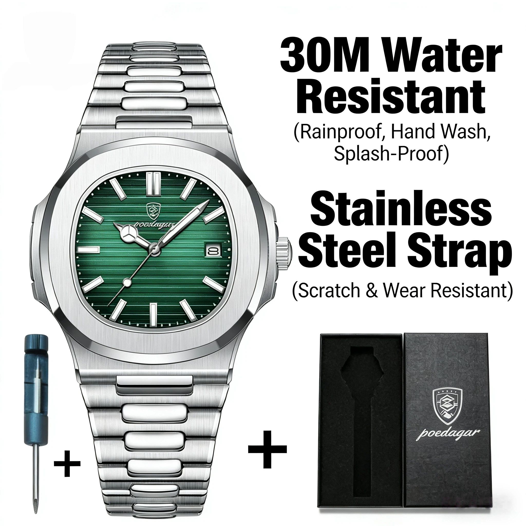 POEDAGAR Official Certified Product 2025 New waterproof ultra-thin men's night vision watch calendar quartz watch