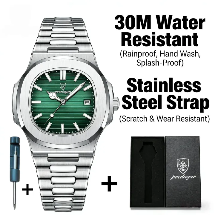 POEDAGAR Official Certified Product 2025 New waterproof ultra-thin men's night vision watch calendar quartz watch