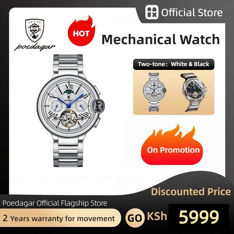 POEDAGAR Official Certified Product 2025 New Men's Mechanical Watch Multi-functional Waterproof Trendy Wristwatch