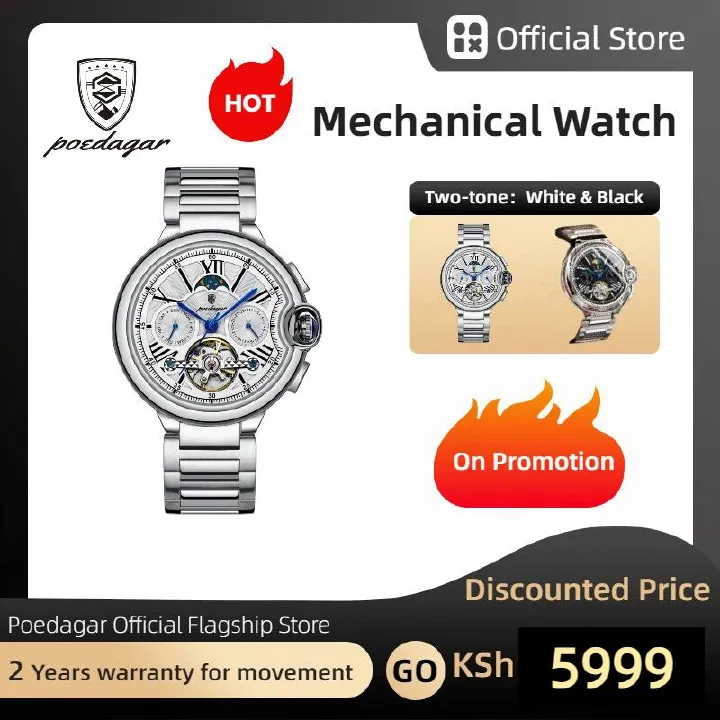 POEDAGAR Official Certified Product 2025 New Men's Mechanical Watch Multi-functional Waterproof Trendy Wristwatch