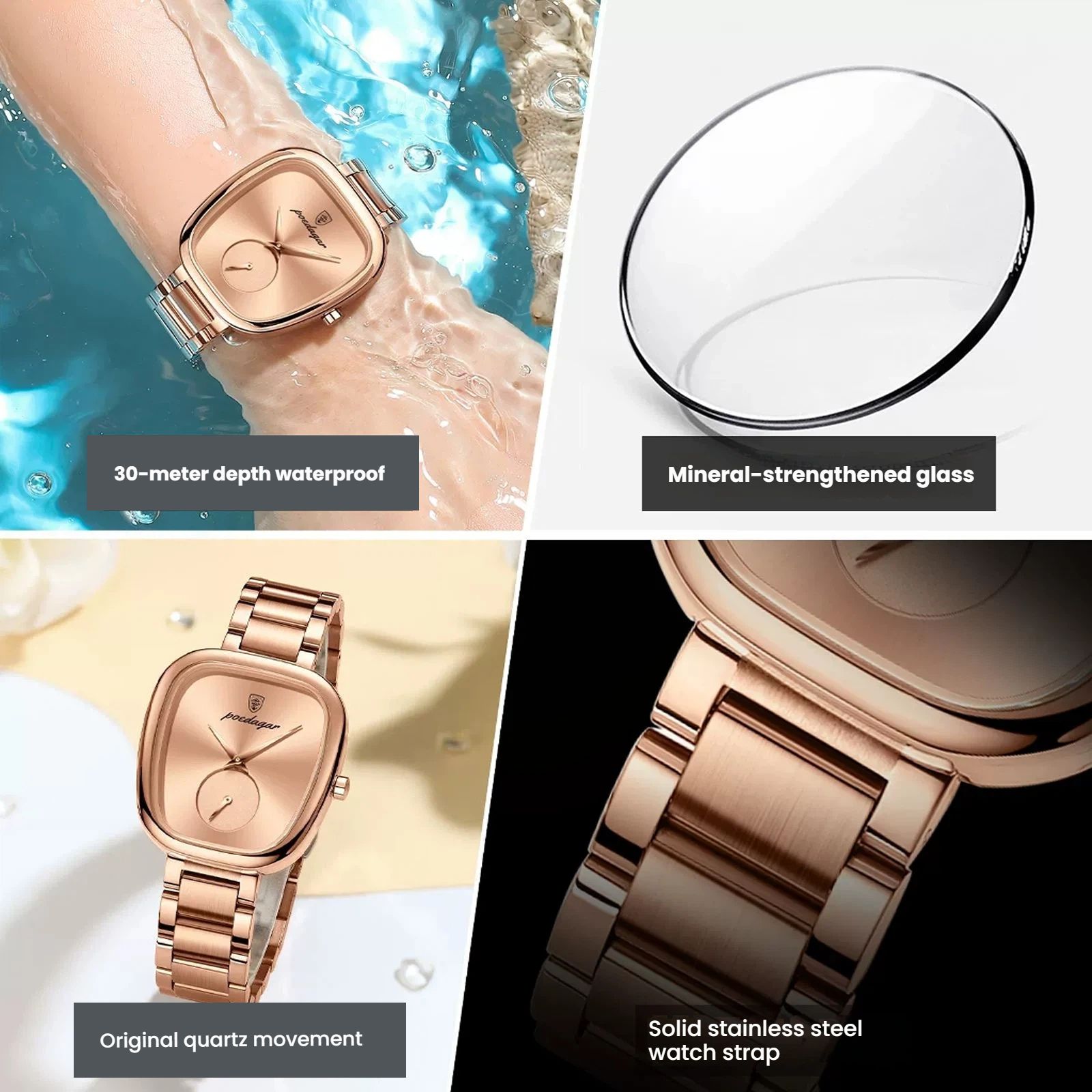 POEDAGAR Official Certified Product 2025 New Girl's/Women’s waterproof quartz steel strap wristwatch