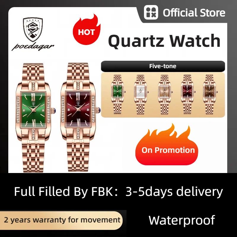 POEDAGAR Official Certified Product 2025 New Girl's/Women’s waterproof  peacock green quartz steel strap wristwatch
