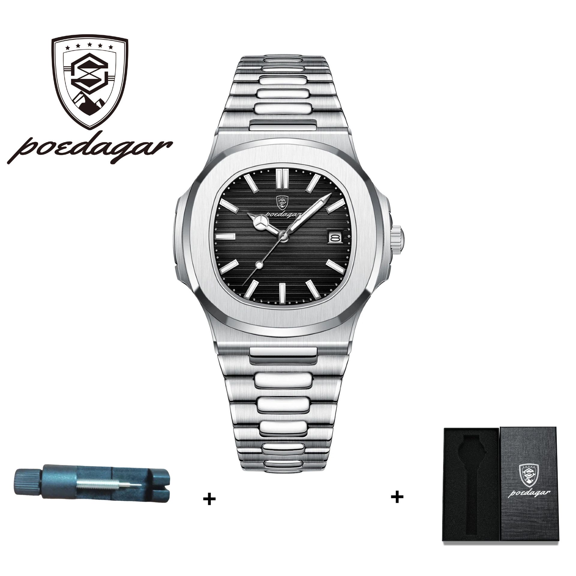 POEDAGAR Official Certified Product 2025 New waterproof ultra-thin men's night vision watch calendar quartz watch