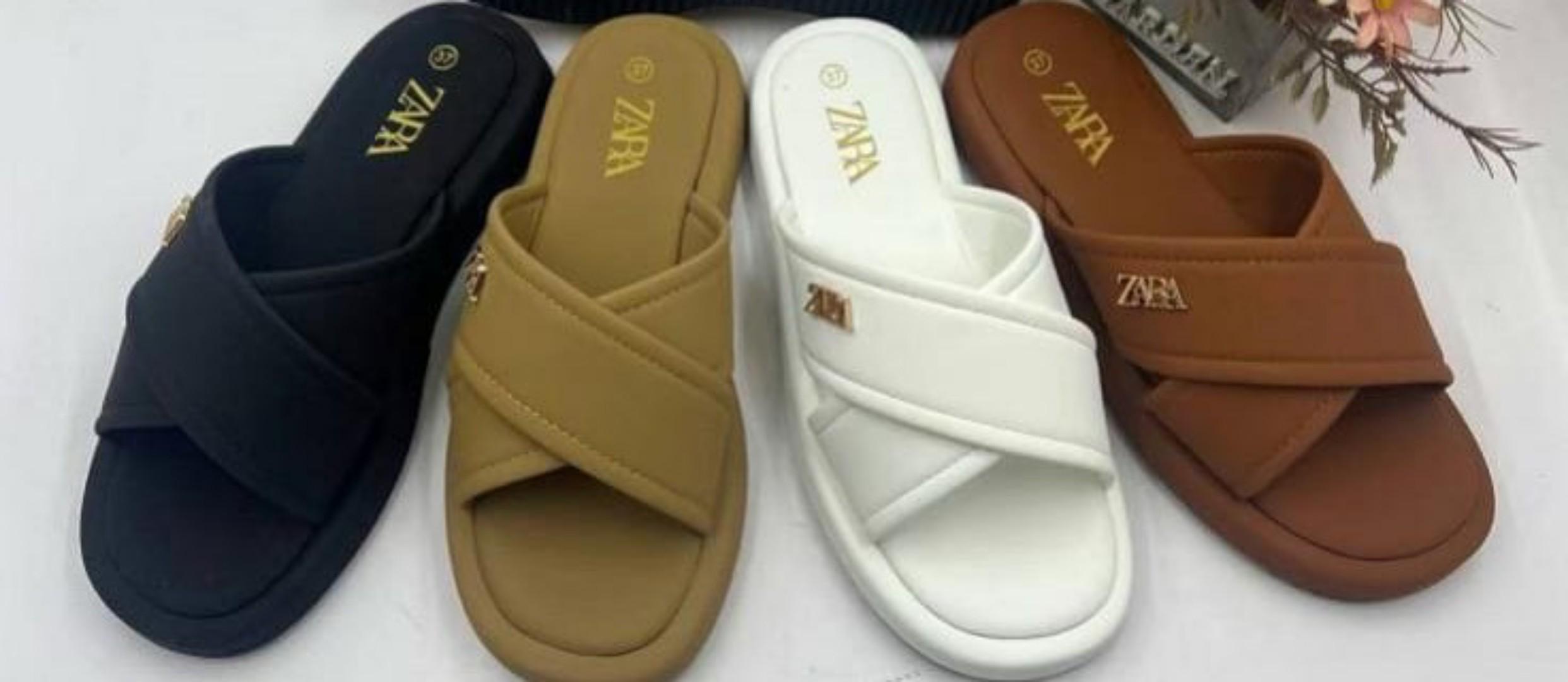 ZARA Signature Comfort Luxe Slides for Women – Stylish Cross-Strap Slip-On Sandals with Cushioned Sole and Elegant Logo Accent – Available in Classic Black, Chic Tan, Pure White, and Warm Brown – Perf
