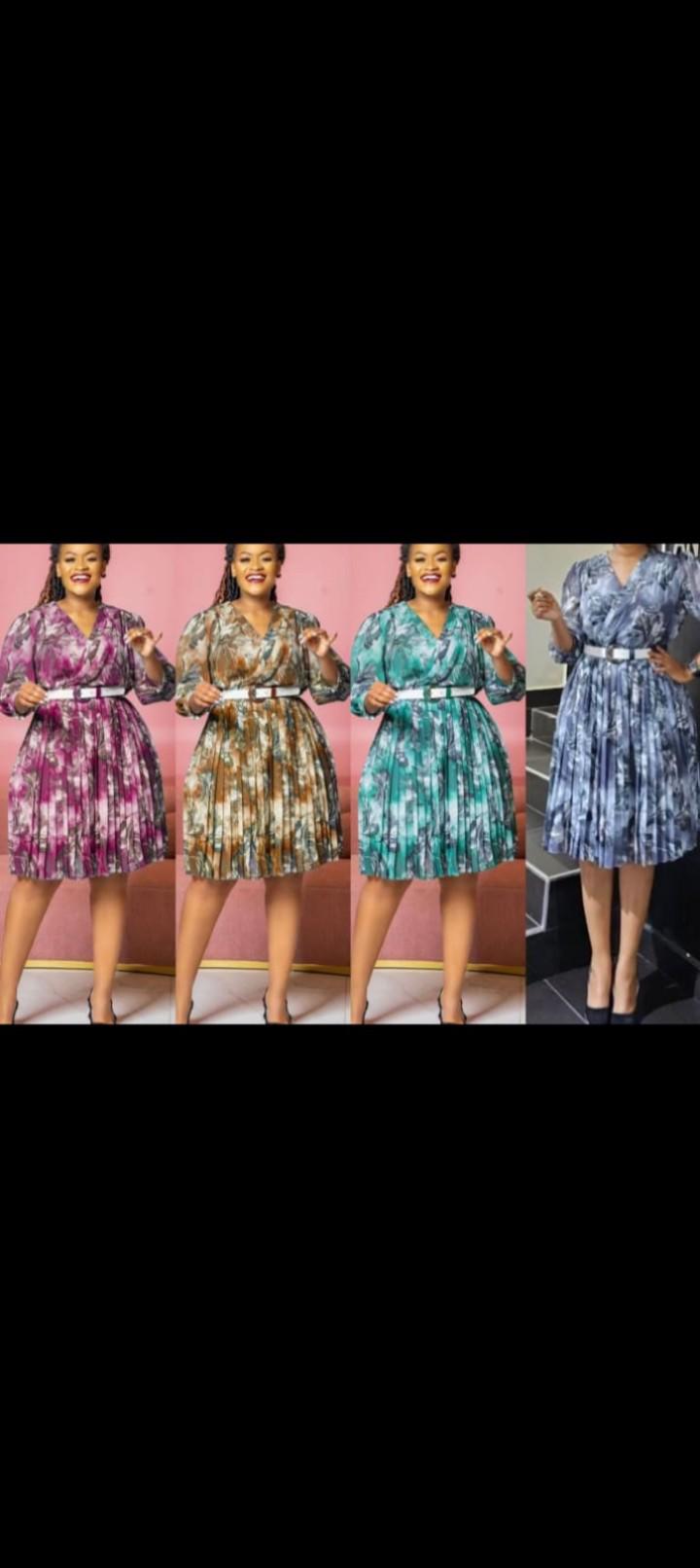 Elegant Women's Long Sleeve Pleated Mini Dress with Floral Print, V-Neck Wrap Style and Waist Belt – Lightweight Chiffon A-Line Silhouette – Stylish Office, Party, and Casual Wear – 4 Color Options