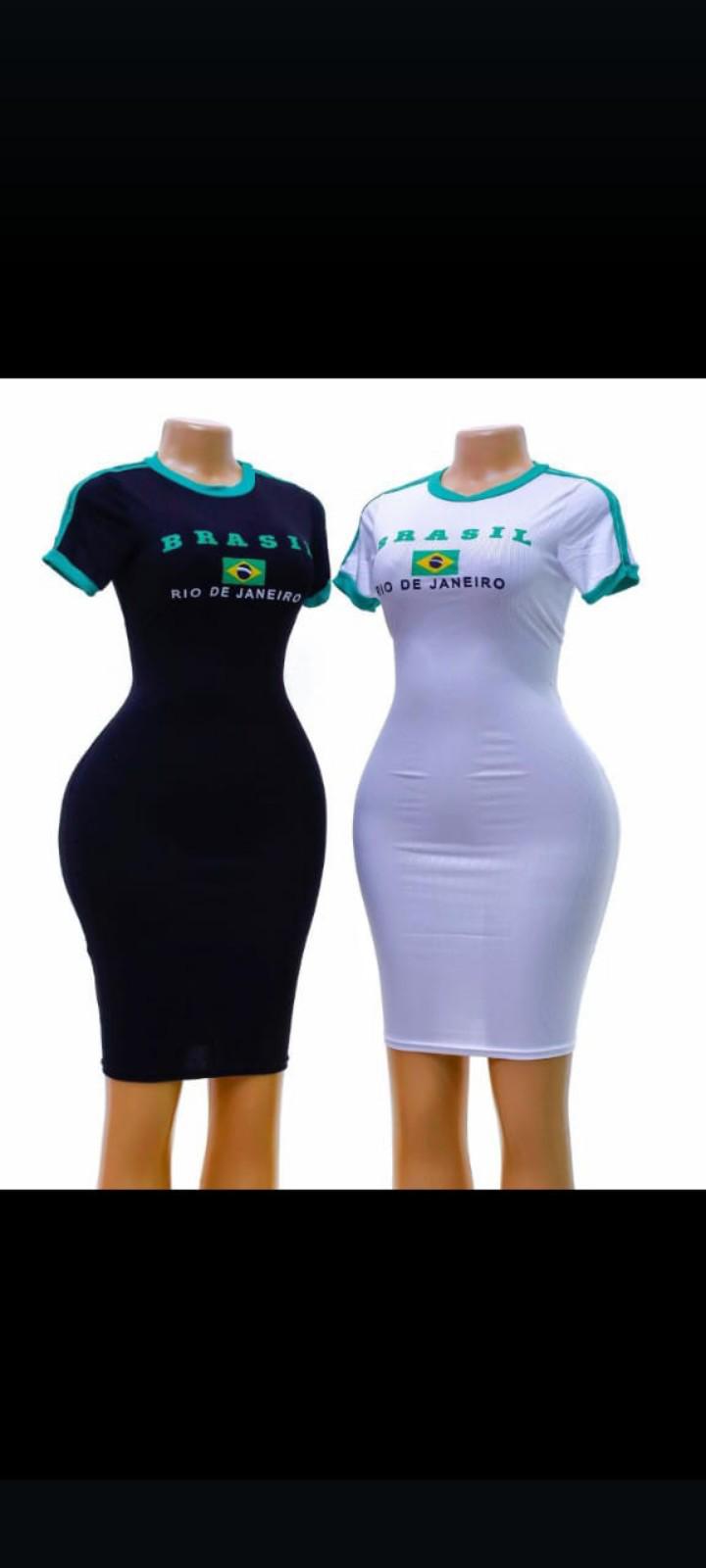 Stylish Bodycon T-Shirt Dress for Women Featuring "BRASIL RIO DE JANEIRO" Graphic – Short Sleeve Sporty Fit Casual Mini Dress – Brazil-Inspired Summer Wear in Black and White Color Options