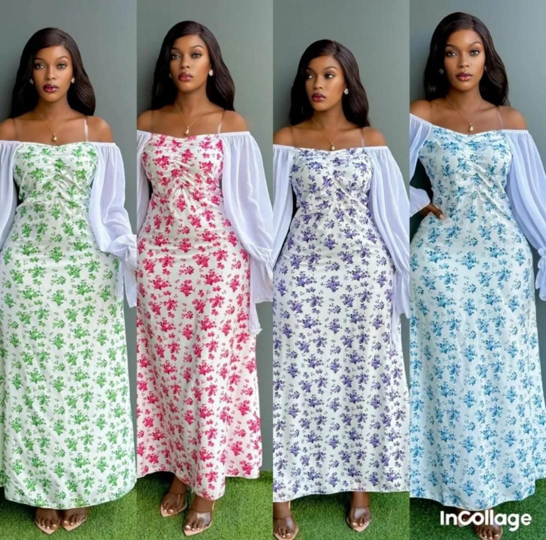 Elegant Floral Print Maxi Dress for Women – Off Shoulder Summer Beach Sundress with Ruched Bust and Flowing Fit, Available in Green, Red, Purple, and Blue – Casual Chic Boho Long Dress