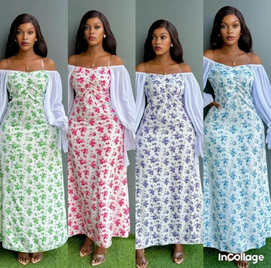 Elegant Floral Print Maxi Dress for Women – Off Shoulder Summer Beach Sundress with Ruched Bust and Flowing Fit, Available in Green, Red, Purple, and Blue – Casual Chic Boho Long Dress