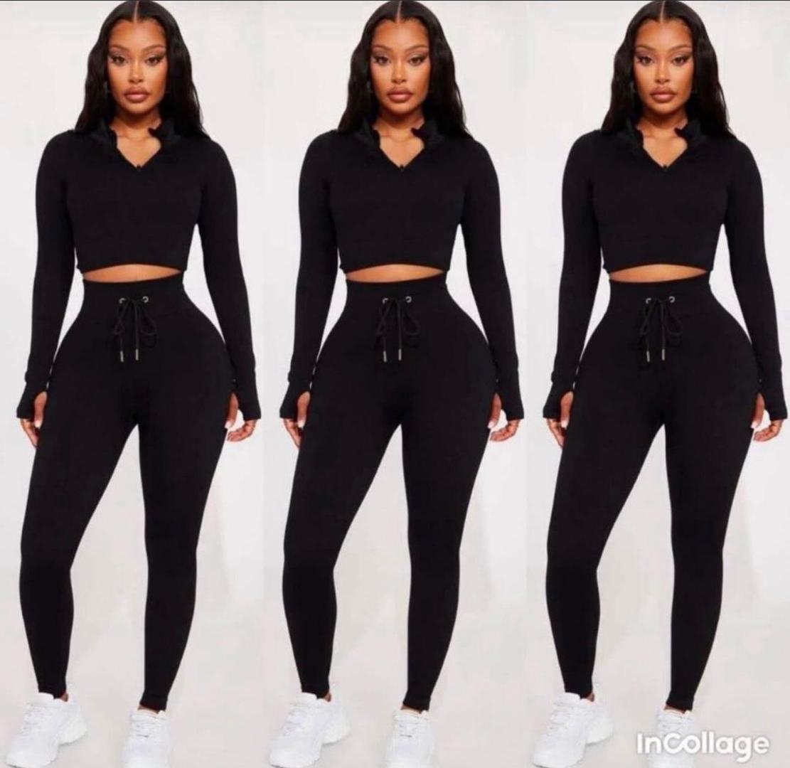 Women's 2 Piece Set – Long Sleeve Crop Top and High Waisted Drawstring Leggings, Casual Slim Fit Tracksuit, Stretchy Athleisure Outfit for Gym, Lounge, Running, Fitness, Yoga and Everyday Wear