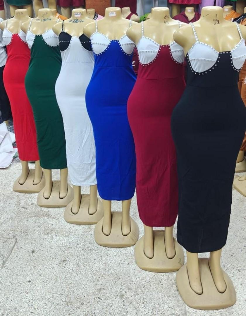 Elegant Bodycon Midi Dress for Women – Two-Tone Bustier Design with Spaghetti Straps | Chic, Sexy, and Classy Evening or Party Outfit | Available in Red, Blue, White, and Black – Perfect Curve-Fit Sty