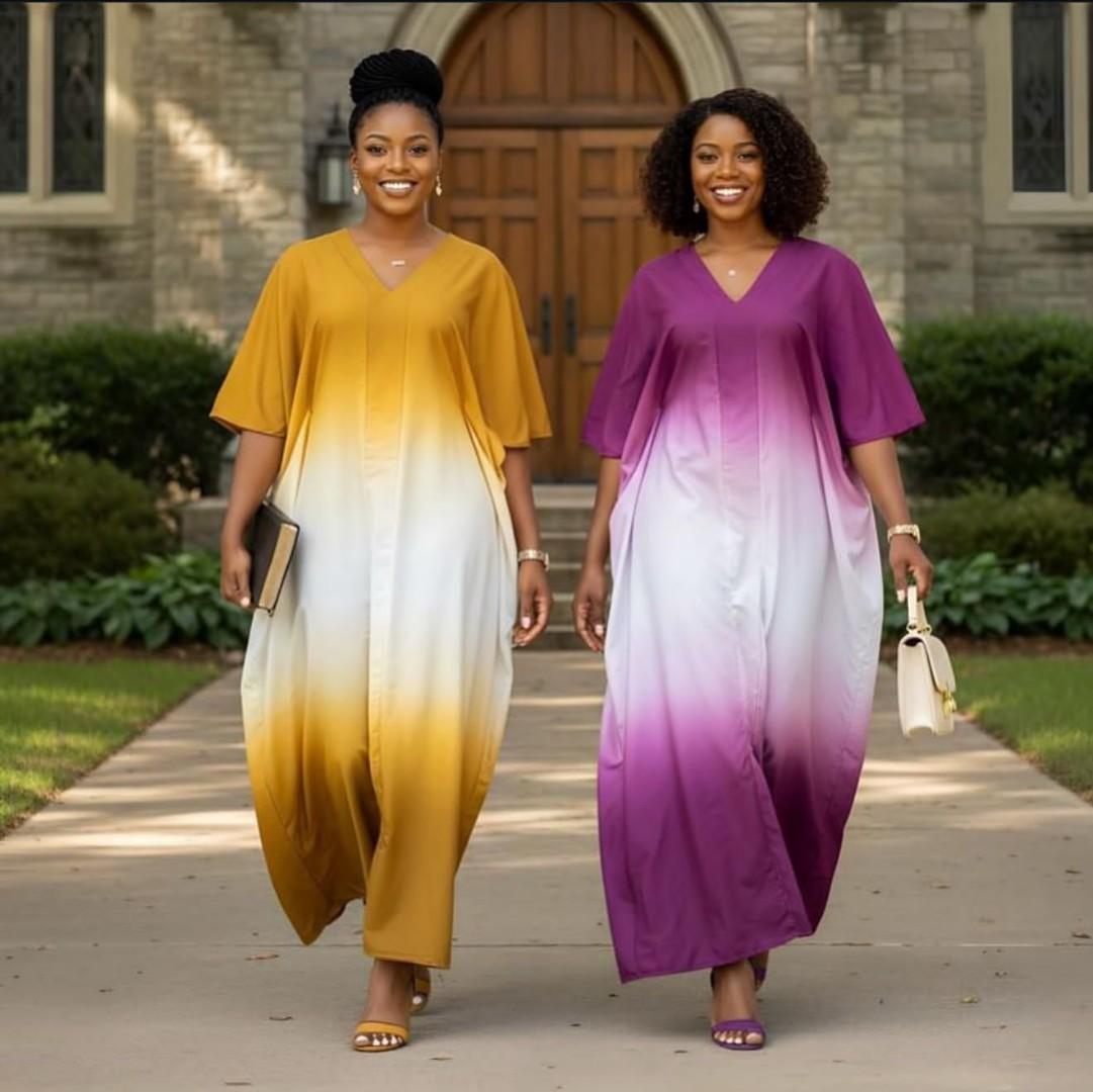 Elegant Women’s Two-Tone Ombre Kaftan Dress – Premium Free-Size Flowing Gown with Short Sleeves, Soft Lightweight Fabric, Perfect for Casual Outings, Events, Travel, and Everyday Comfortable Luxury We