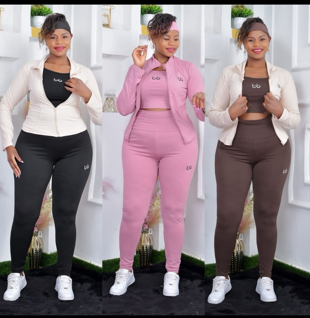 Women’s 3-Piece Activewear Set with Zip-Up Jacket, Sleeveless Crop Top and High-Waist Leggings, Stretchy Breathable Fabric, Body-Shaping Fit, Stylish Gym Workout Yoga Casual Lounge Wear Set for Everyd