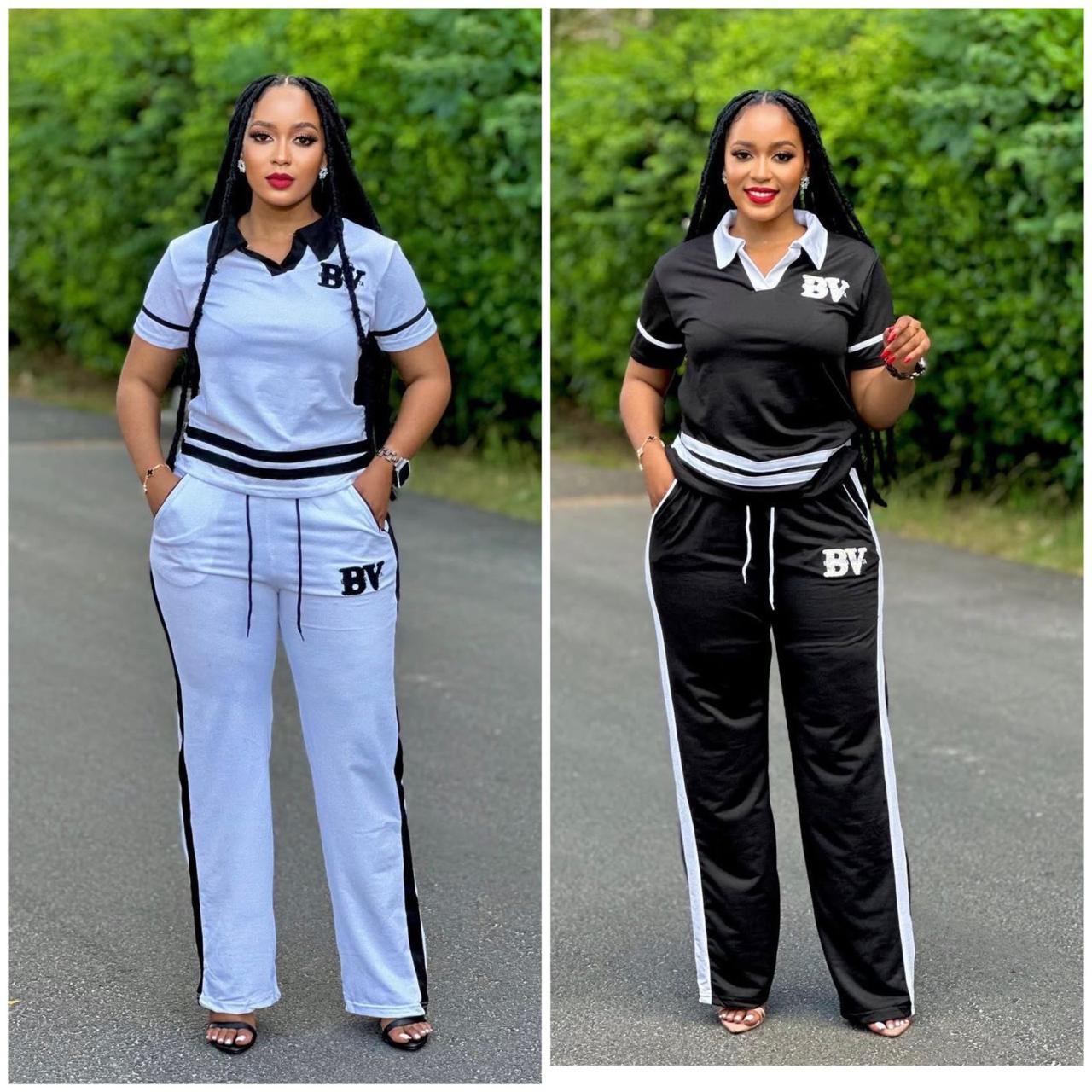 Women’s Casual Two-Piece Sporty Set – Short Sleeve Polo-Style Top & High-Waist Drawstring Pants with Side Stripes, Soft Stretch Fabric, Relaxed Fit, Stylish Athleisure Outfit for Daily Wear, Travel &