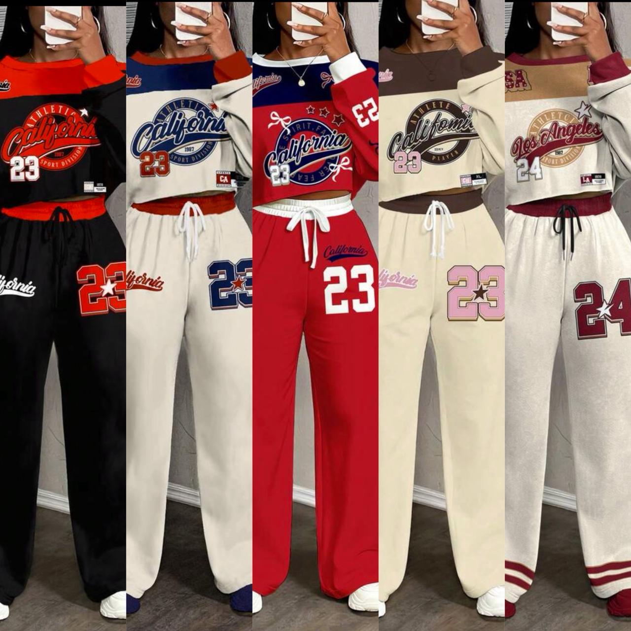 Women’s Sporty Two-Piece Matching Set – Long Sleeve Graphic Crop Sweatshirt & High-Waist Drawstring Jogger Pants with California Print, Soft Cozy Fabric, Trendy Streetwear Lounge Outfit for Casual Wea