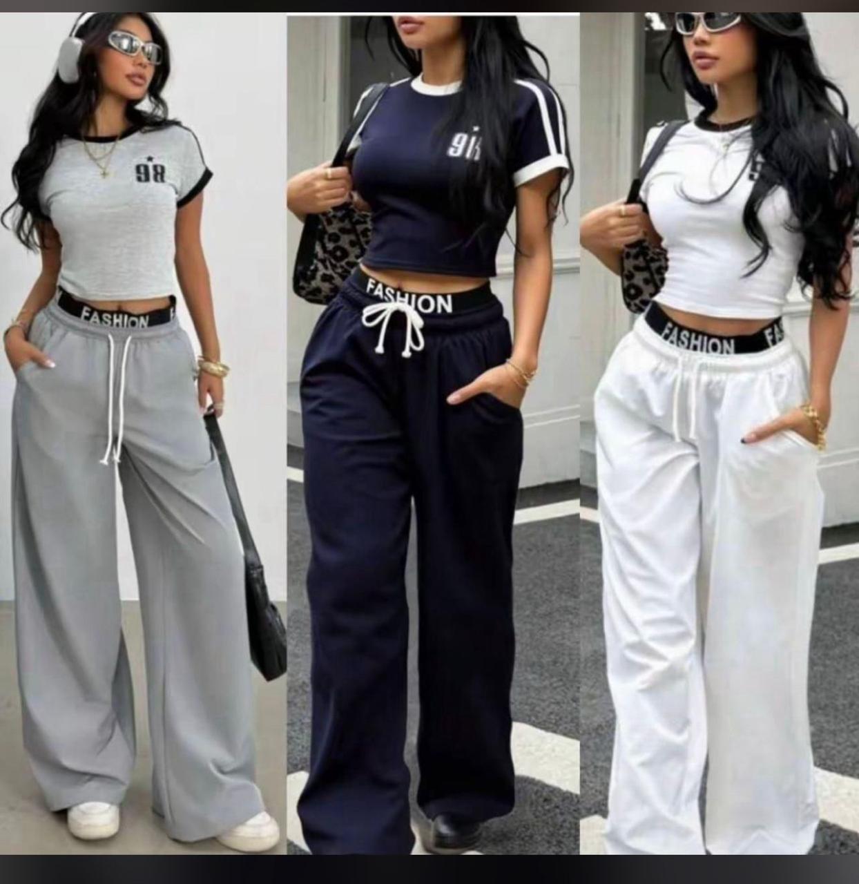 Women’s Sporty Chic Two Piece Set Crop Top and High Waist Wide Leg Pants Soft Stretch Fabric Casual Streetwear Lounge Outfit with Elastic Waist, Drawstring, Modern Fit for Daily Wear All Seasons Comfo