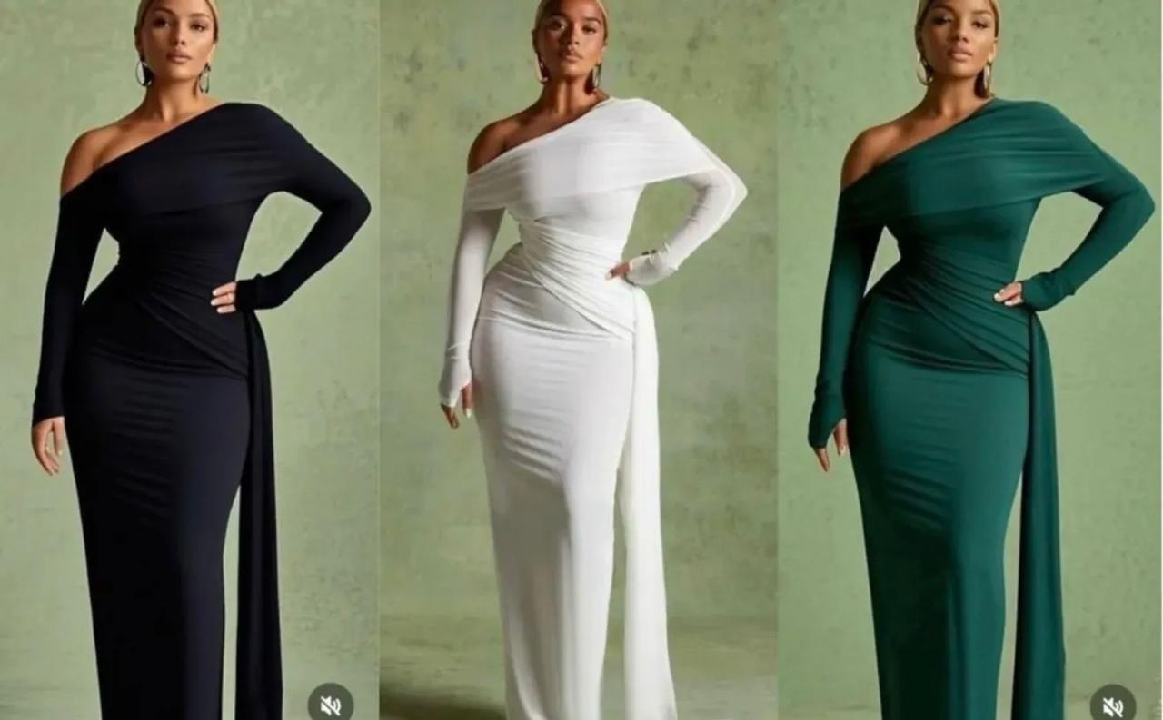 Elegant One-Shoulder Bodycon Maxi Dress for Women – Long Sleeve Ruched Waist Design with Flowy Side Drape, Stretchy Soft Fabric, Figure-Hugging Fit, Perfect for Evening Parties, Weddings, Dates, and S