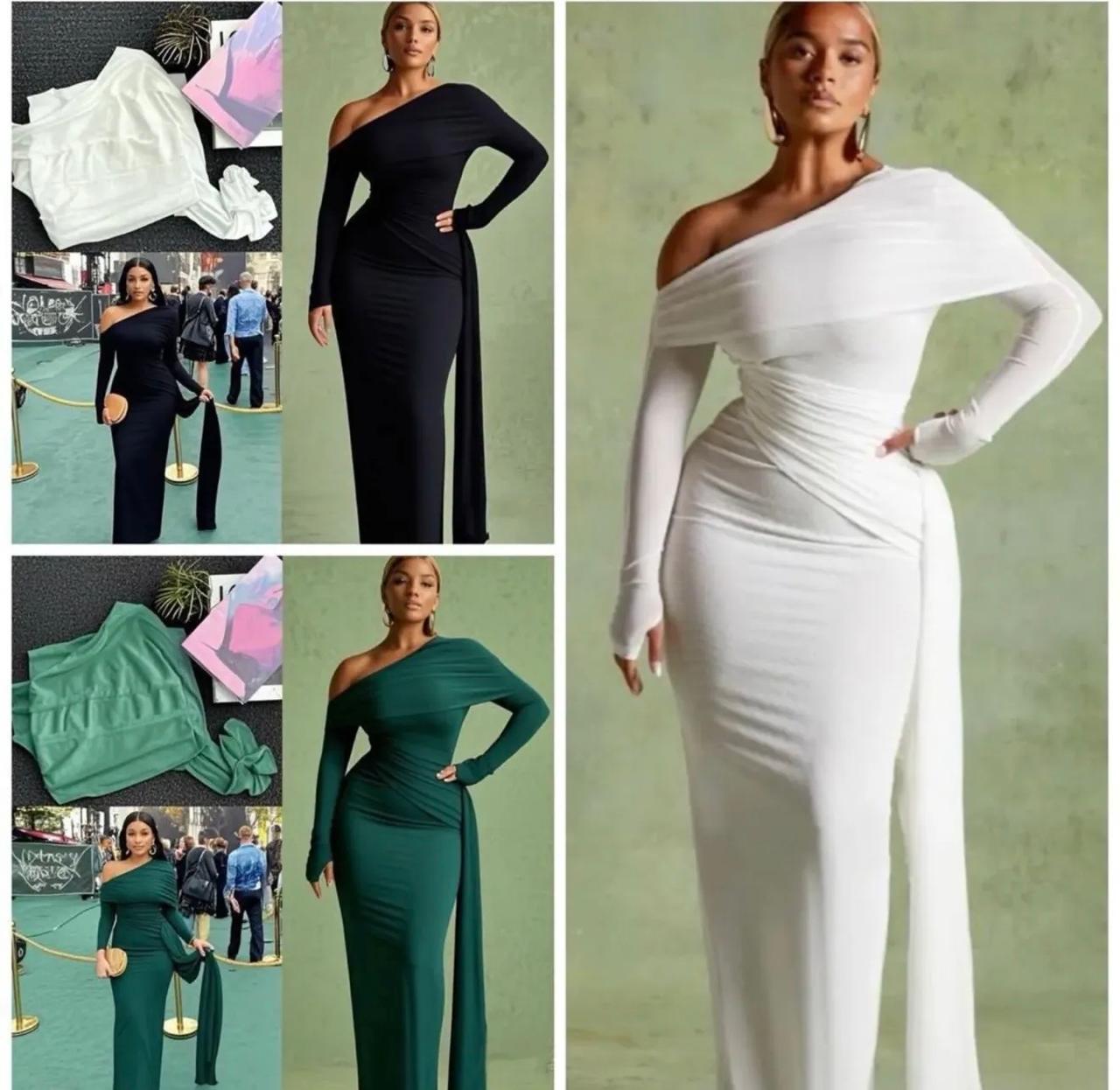 Elegant One-Shoulder Bodycon Maxi Dress for Women – Long Sleeve Ruched Waist Design with Flowy Side Drape, Stretchy Soft Fabric, Figure-Hugging Fit, Perfect for Evening Parties, Weddings, Dates, and S