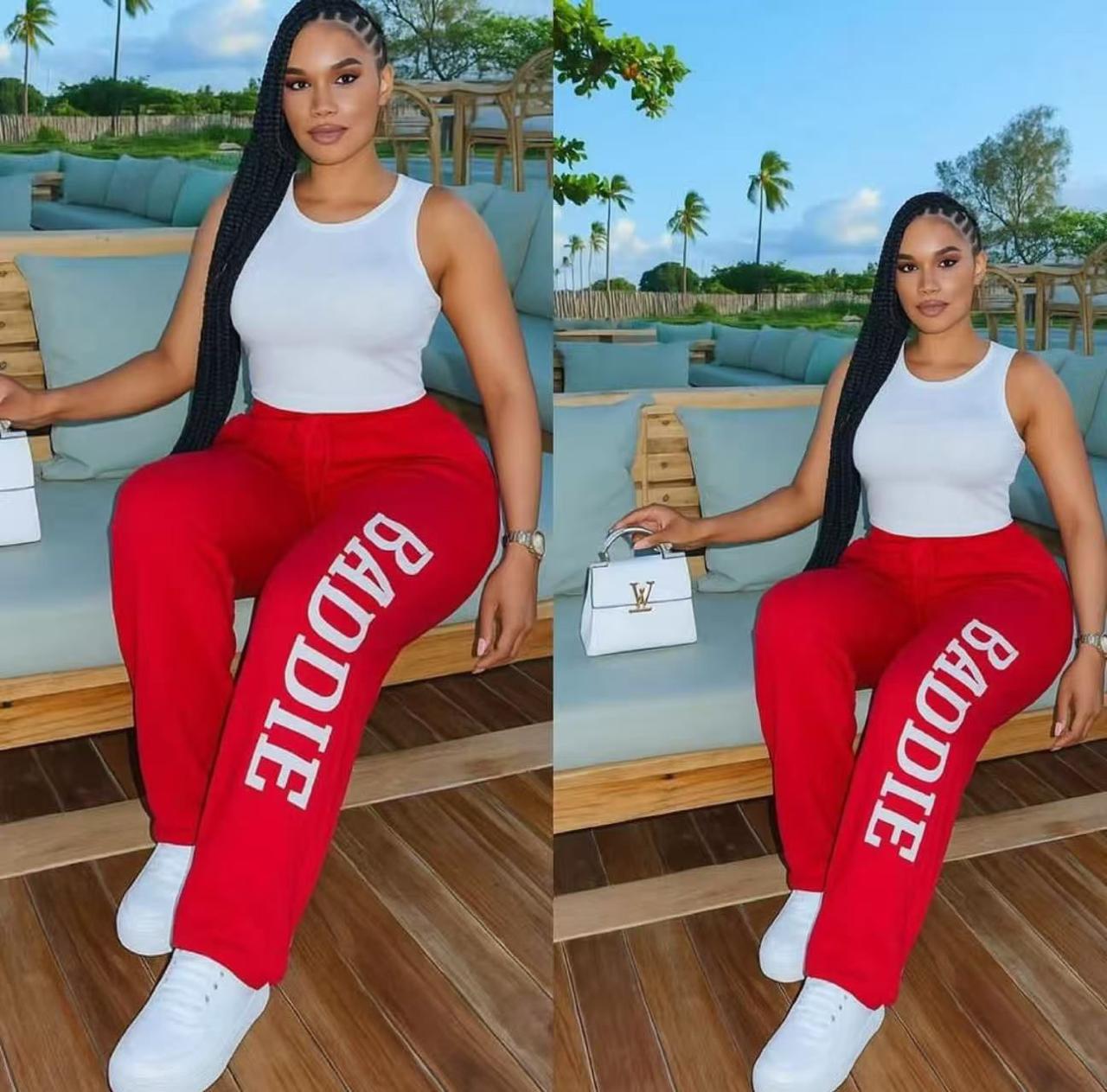 Women’s High Waist Baddie Jogger Pants, Casual Letter Print Sweatpants with Elastic Waist and Relaxed Fit