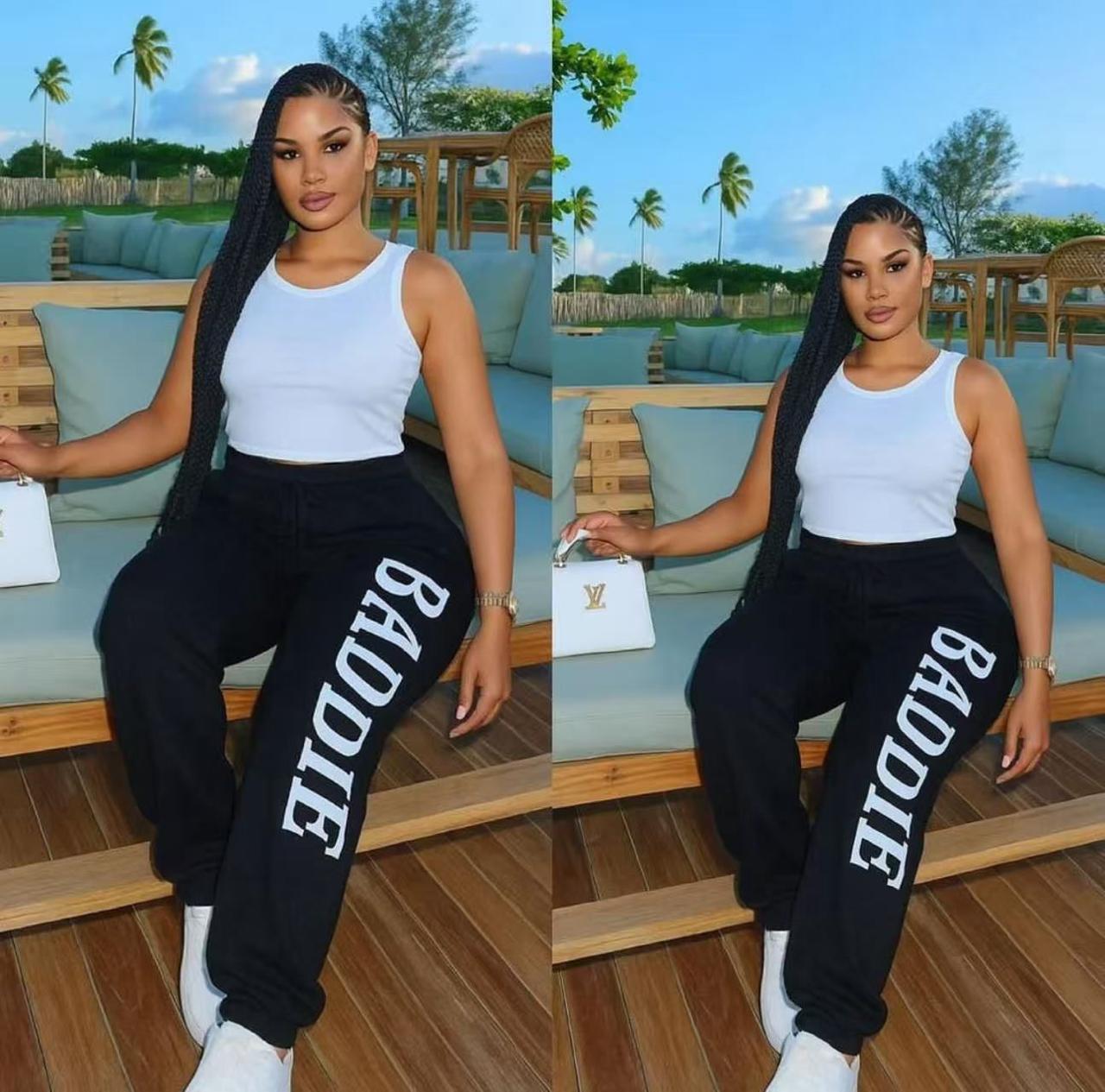 Women’s High Waist Baddie Jogger Pants, Casual Letter Print Sweatpants with Elastic Waist and Relaxed Fit