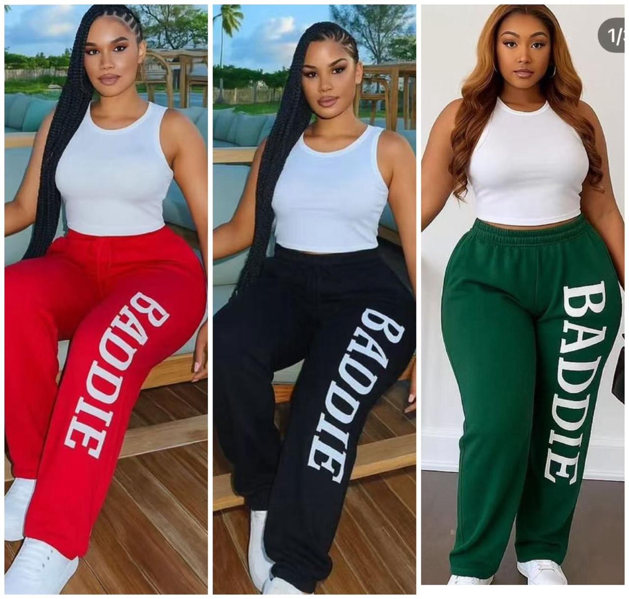 Women’s High Waist Baddie Jogger Pants, Casual Letter Print Sweatpants with Elastic Waist and Relaxed Fit