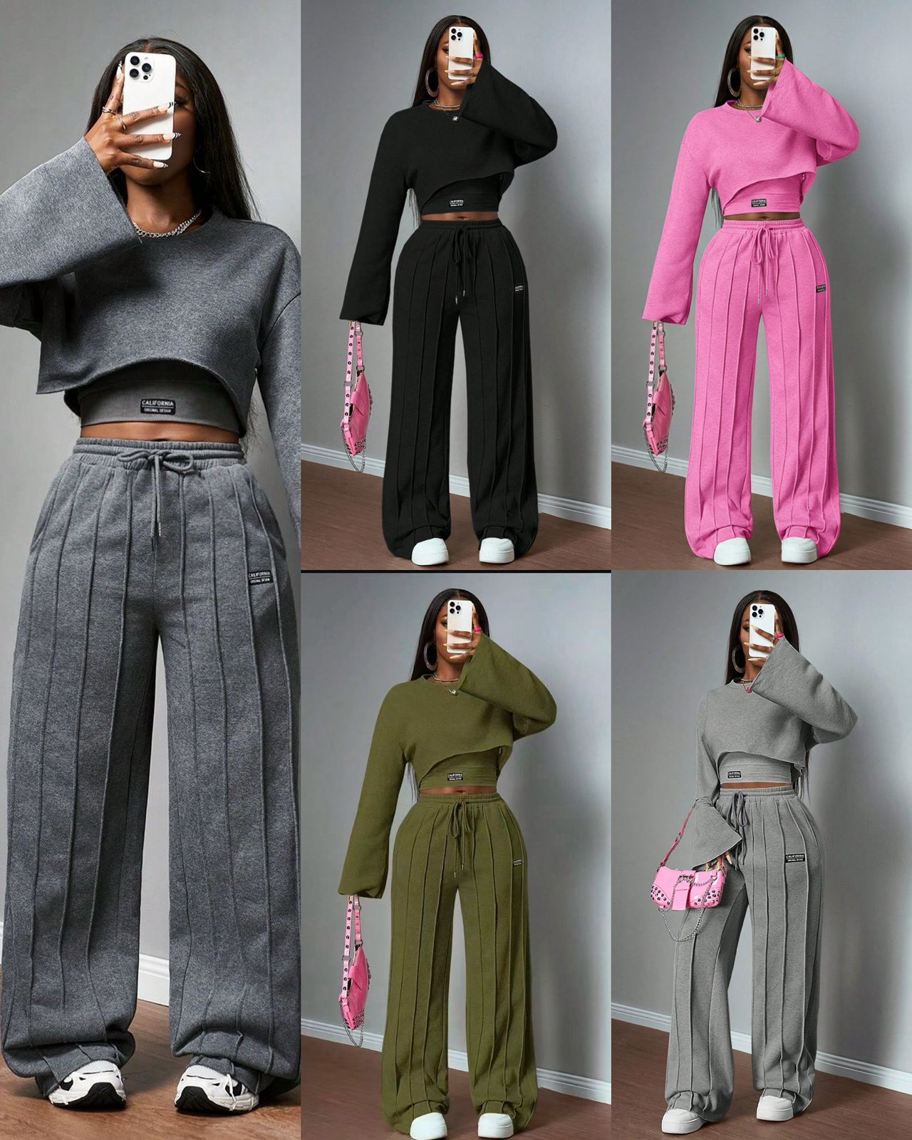 Women’s 2 Piece Lounge Set Casual Crop Top and High Waist Wide Leg Pants Outfit Long Sleeve Fashion Tracksuit Soft Comfortable Streetwear Matching Set for Daily Wear Travel Workout Stylish Outfit