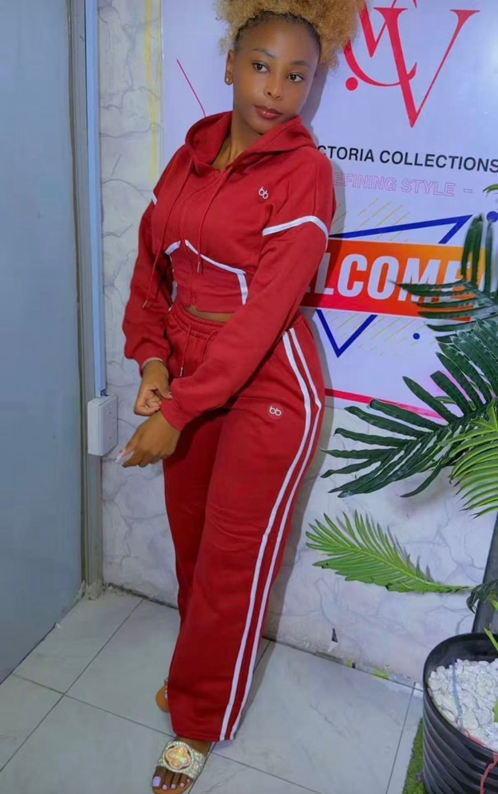 Women Casual Two Piece Tracksuit Set Crop Hoodie and Drawstring Jogger Pants Sporty Stripe Design Fashion Matching Outfit Comfortable Streetwear Lounge Set for Autumn Winter Daily Wear