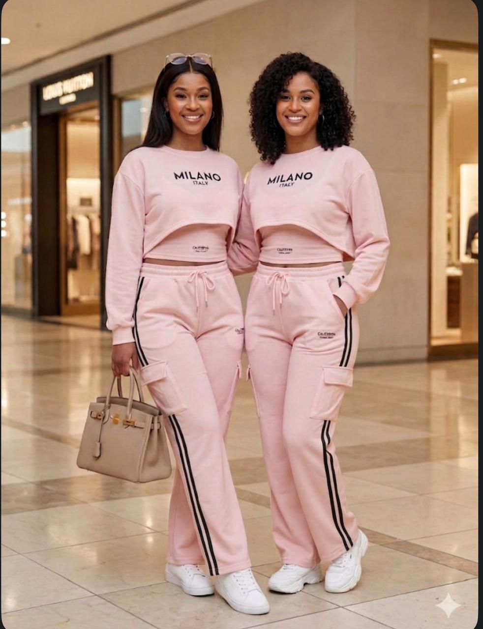 Milano Luxe Women’s Two-Piece Tracksuit Set – Premium Crop Sweatshirt & High-Waist Jogger Pants Matching Outfit | Casual Chic Streetwear Lounge Set in Purple, Pink, White & Black