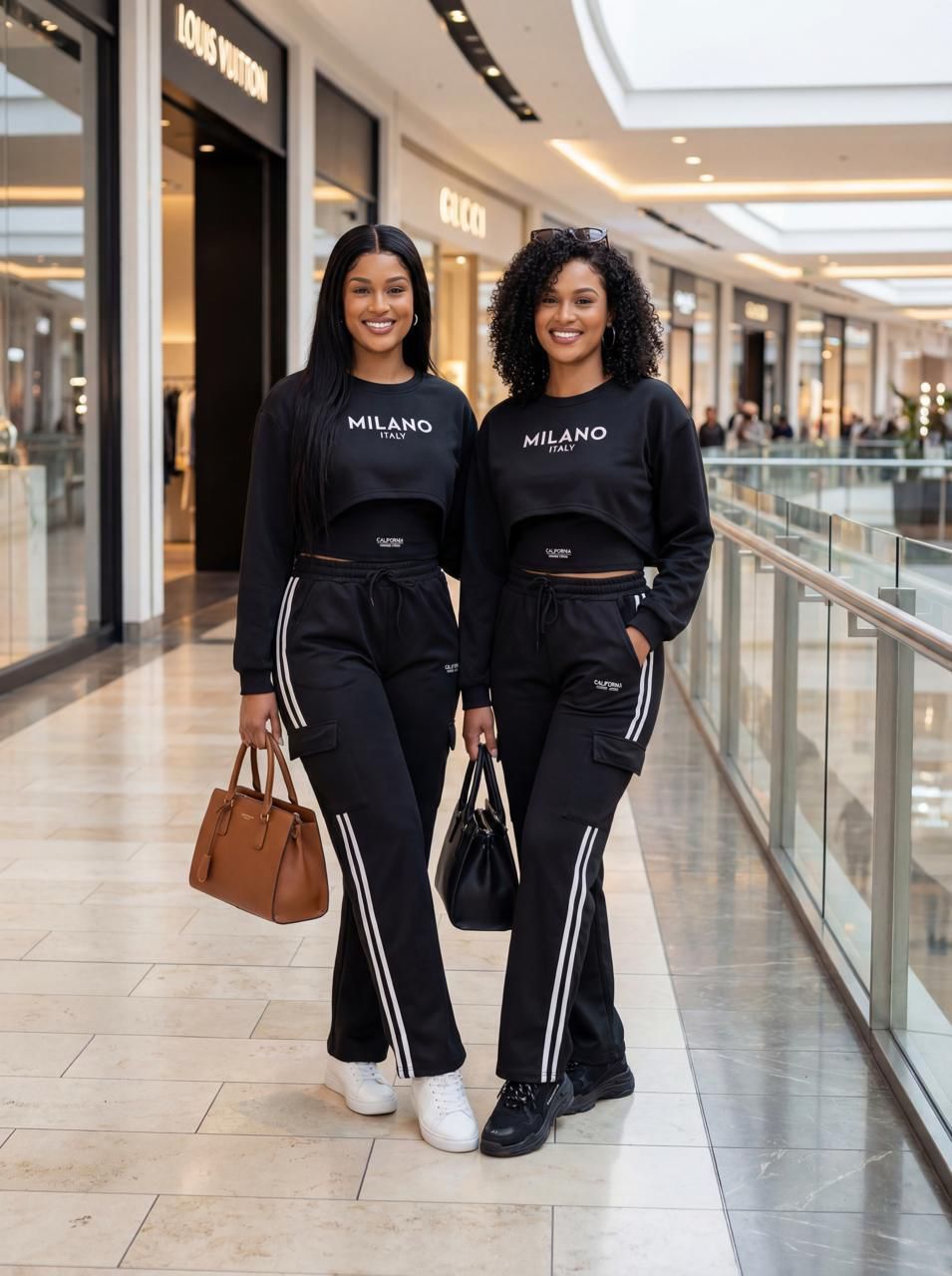 Milano Luxe Women’s Two-Piece Tracksuit Set – Premium Crop Sweatshirt & High-Waist Jogger Pants Matching Outfit | Casual Chic Streetwear Lounge Set in Purple, Pink, White & Black