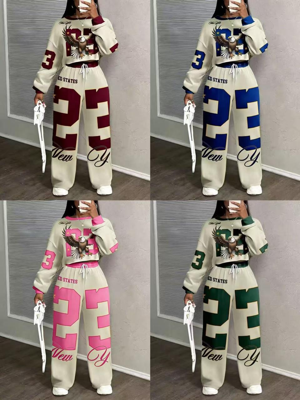 Elite Freedom Eagle 23 Two Piece Lounge Set – Premium Cozy Streetwear Outfit with Bold Graphic Print, Soft Stretch Fabric, Adjustable Waist, Relaxed Fit Sweatshirt and Wide Leg Pants, Stylish Everyday