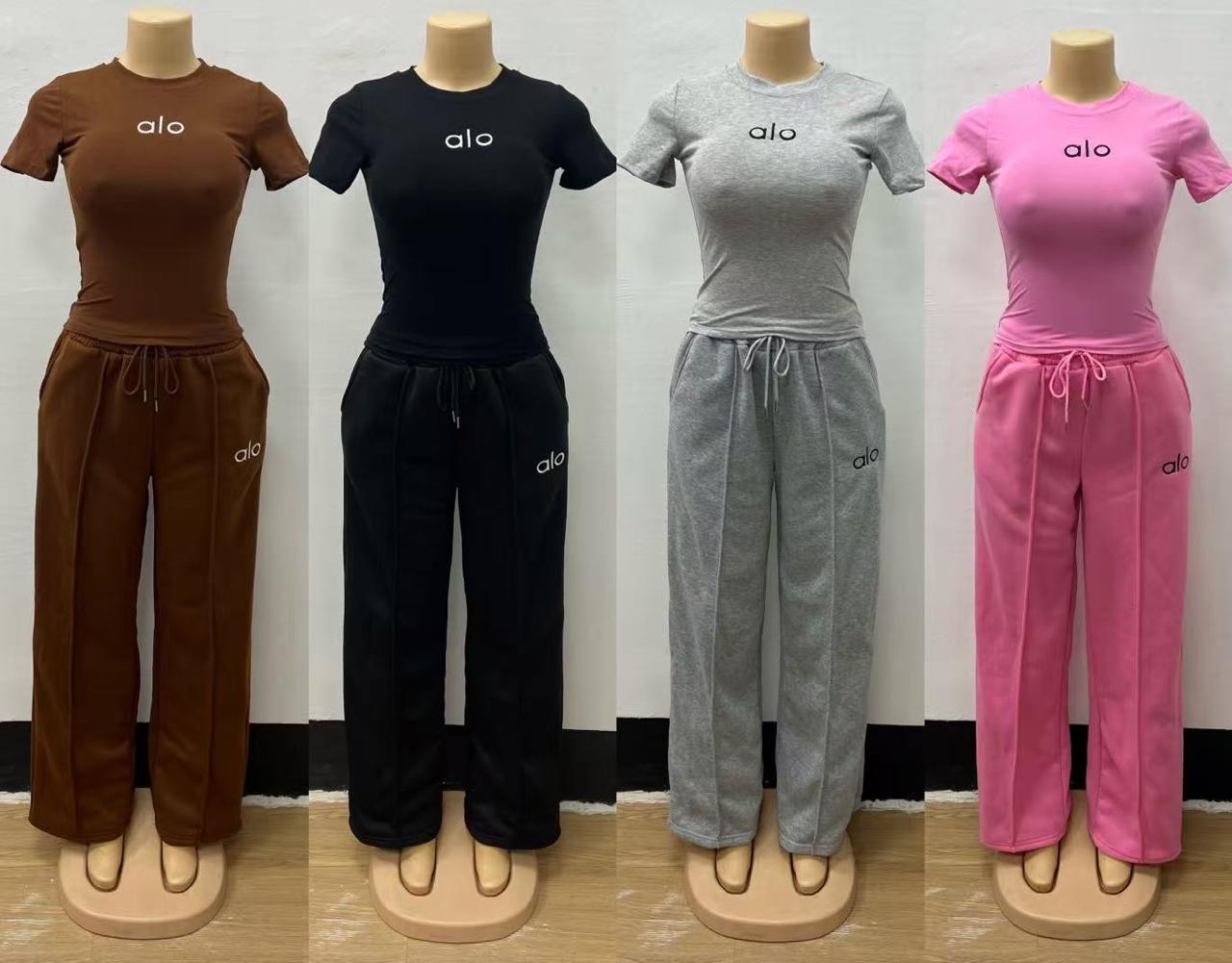 Alo Luxe Everyday Comfort Two Piece Set – Stylish Crop Top and Relaxed Fit Drawstring Sweatpants Outfit for Women, Soft Breathable Fabric, Casual Chic Loungewear Perfect for Travel, Gym, Streetwear an