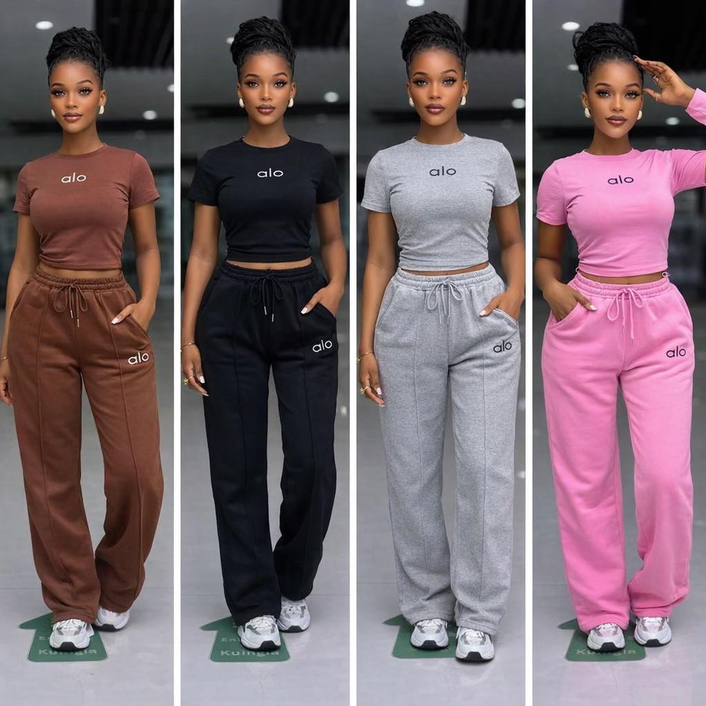 Alo Luxe Everyday Comfort Two Piece Set – Stylish Crop Top and Relaxed Fit Drawstring Sweatpants Outfit for Women, Soft Breathable Fabric, Casual Chic Loungewear Perfect for Travel, Gym, Streetwear an
