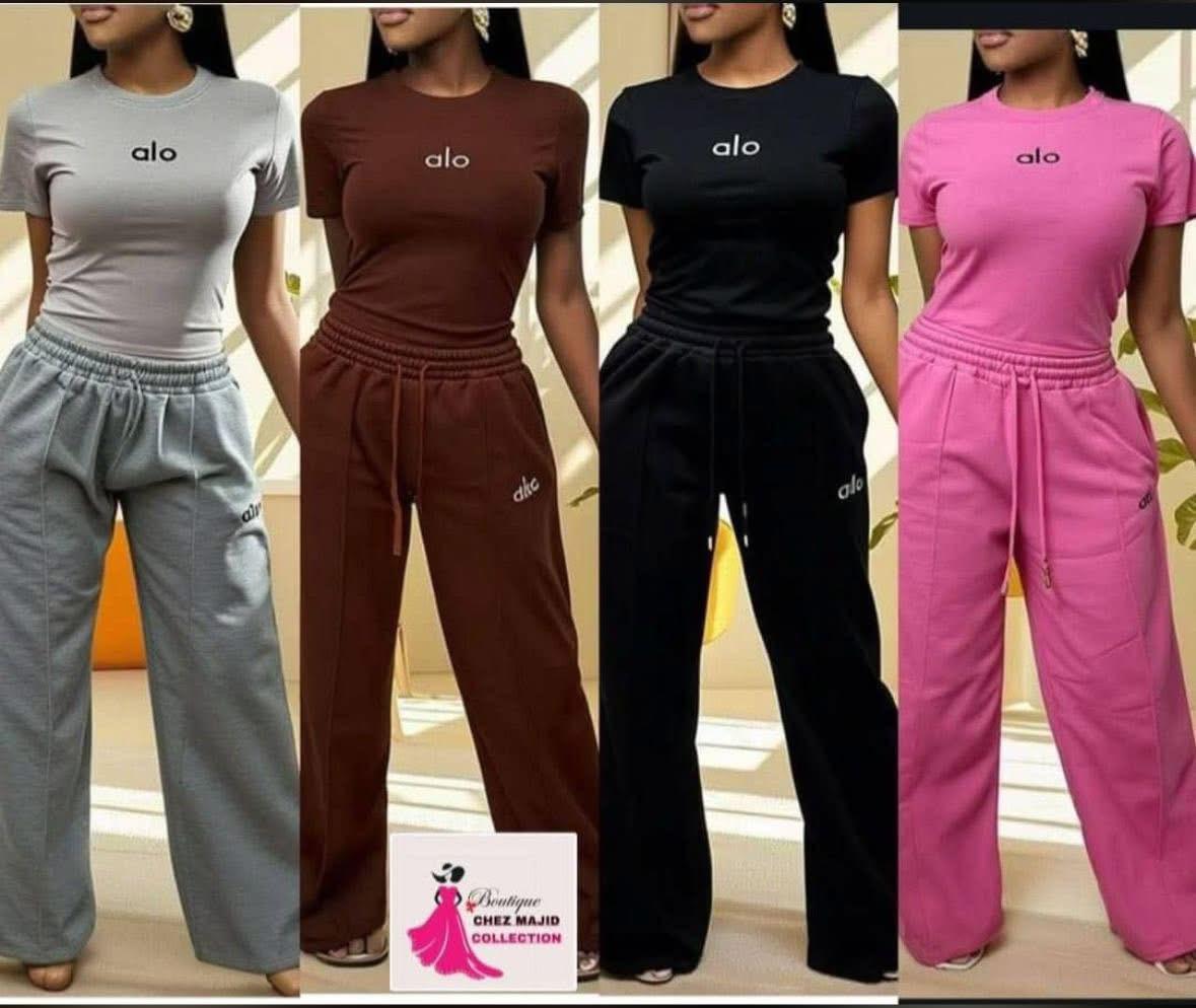 Alo Luxe Everyday Comfort Two Piece Set – Stylish Crop Top and Relaxed Fit Drawstring Sweatpants Outfit for Women, Soft Breathable Fabric, Casual Chic Loungewear Perfect for Travel, Gym, Streetwear an