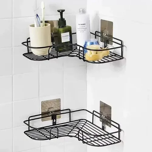 1Pc Corner Shower Shelf/Rack – Space-Saving Bathroom, Kitchen, or Toilet Storage Organizer – Durable Wall-Mounted Corner Rack for Home Use – Ideal for Toiletries, Spices & Cleaning Supplies