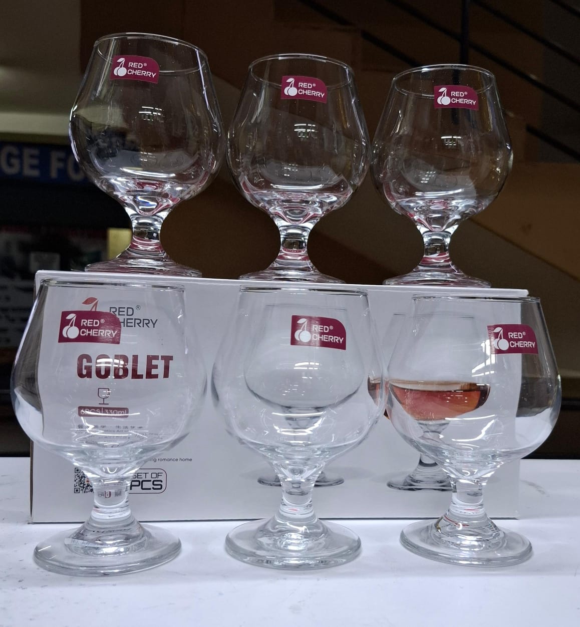 Red Cherry 6-Piece Wine Glass Set – Elegant 310ml Stemmed Glasses for Red & White Wine – Stylish, Durable, Crystal-Clear Glassware for Home, Bar, Parties & Gifting