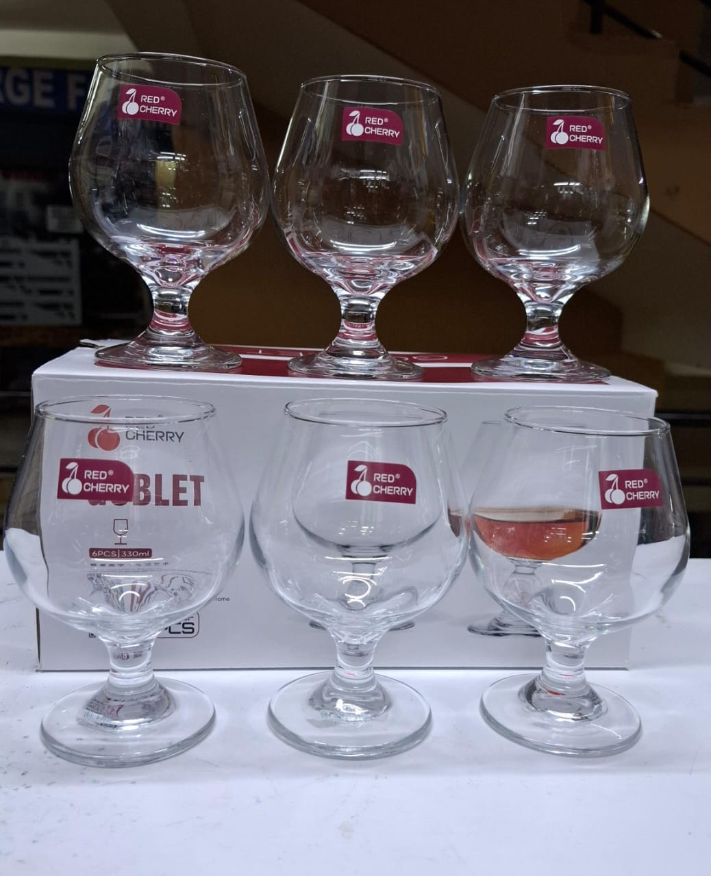 Red Cherry 6-Piece Wine Glass Set – Elegant 310ml Stemmed Glasses for Red & White Wine – Stylish, Durable, Crystal-Clear Glassware for Home, Bar, Parties & Gifting