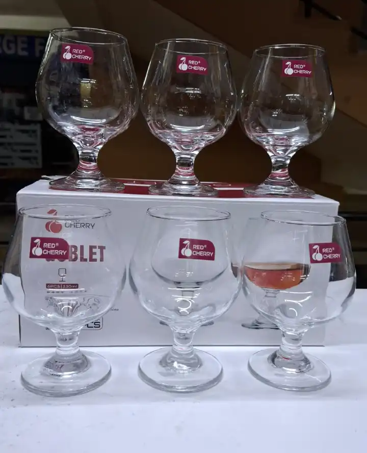 Red Cherry 6-Piece Wine Glass Set – Elegant 310ml Stemmed Glasses for Red & White Wine – Stylish, Durable, Crystal-Clear Glassware for Home, Bar, Parties & Gifting