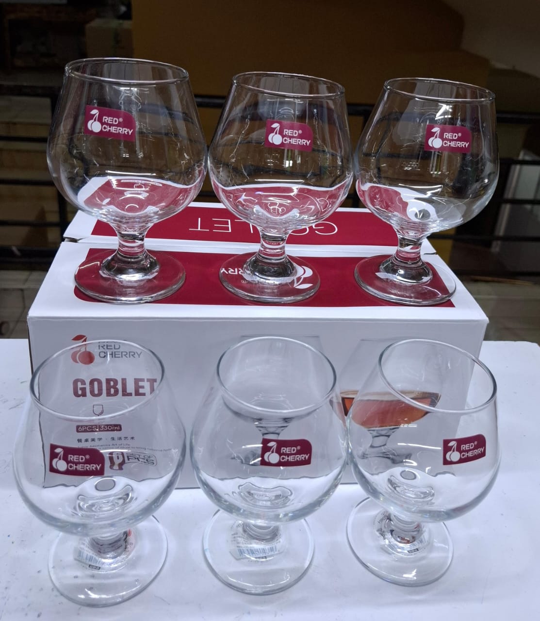 Red Cherry 6-Piece Wine Glass Set – Elegant 310ml Stemmed Glasses for Red & White Wine – Stylish, Durable, Crystal-Clear Glassware for Home, Bar, Parties & Gifting