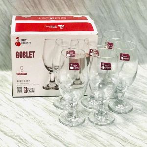 Red Cherry 6-Piece Wine Glass Set – Elegant 310ml Stemmed Glasses for Red & White Wine – Stylish, Durable, Crystal-Clear Glassware for Home, Bar, Parties & Gifting