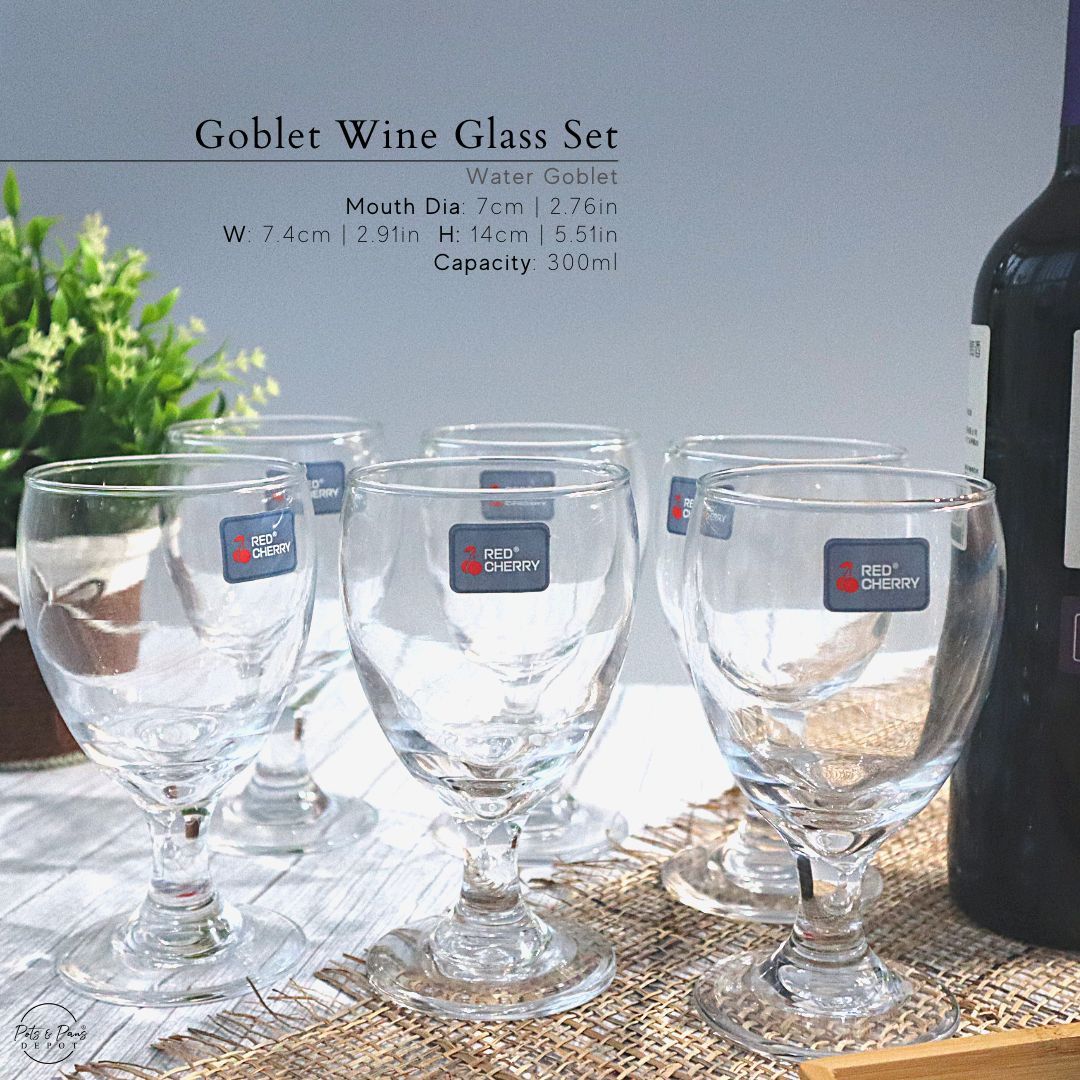 Red Cherry 6-Piece Wine Glass Set – Elegant 310ml Stemmed Glasses for Red & White Wine – Stylish, Durable, Crystal-Clear Glassware for Home, Bar, Parties & Gifting